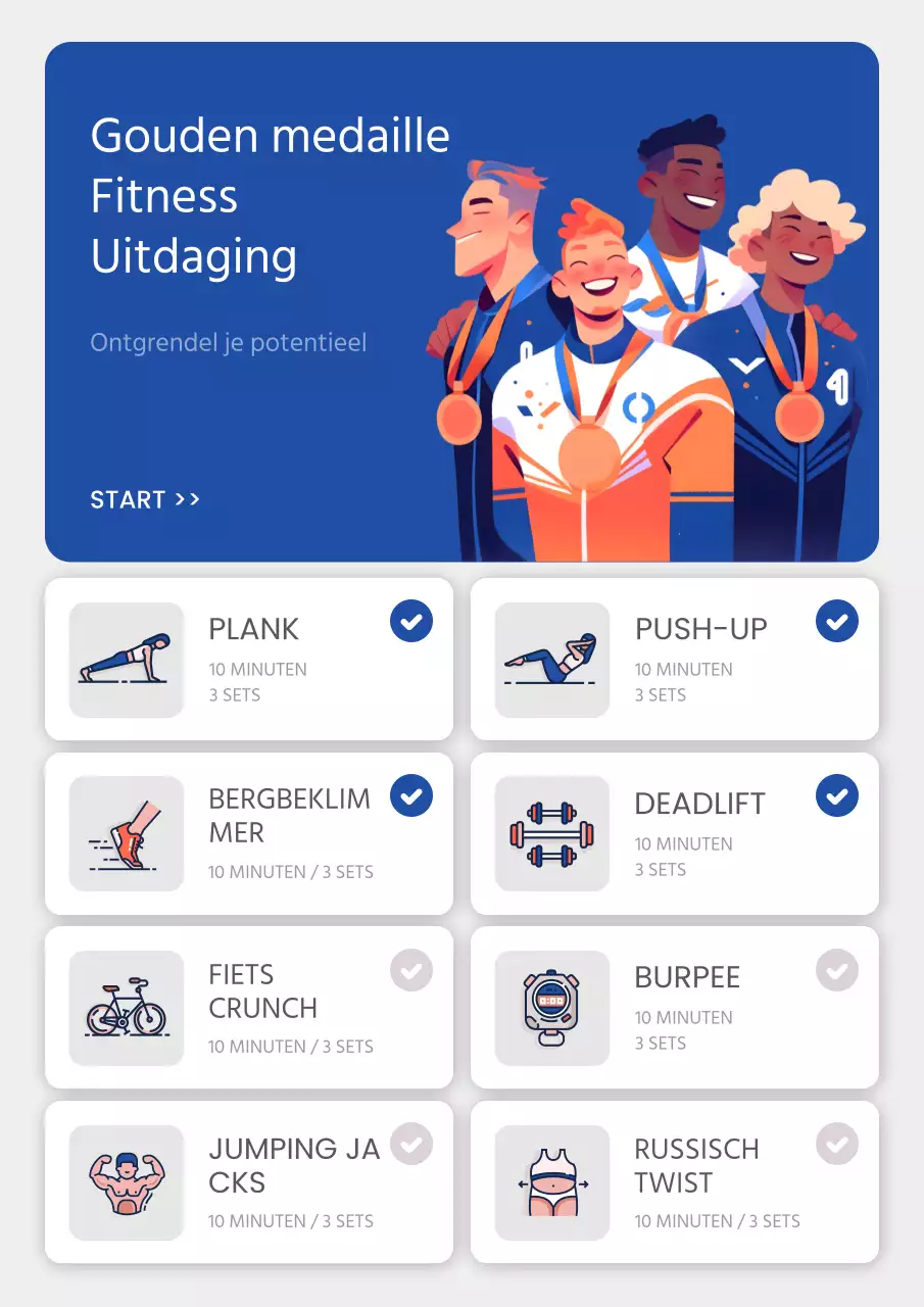 Een modern trainingsplan in navy en blauw