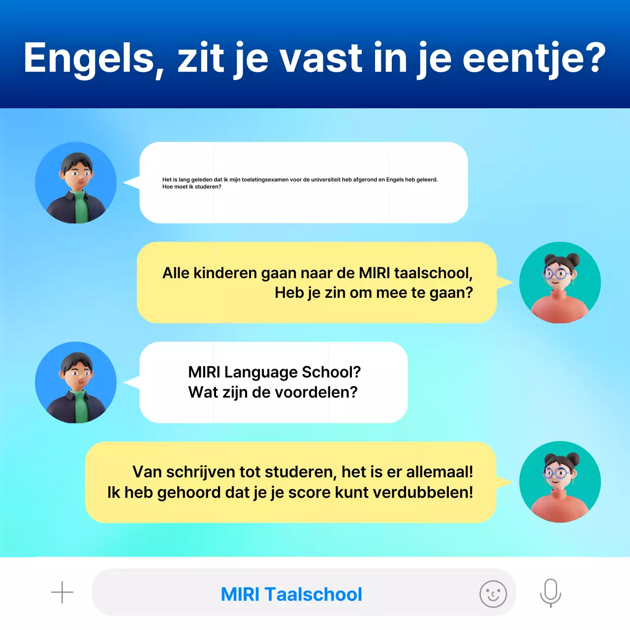 Blauw en mint accent stijl om TOEIC zomer speciale lezingen te promoten