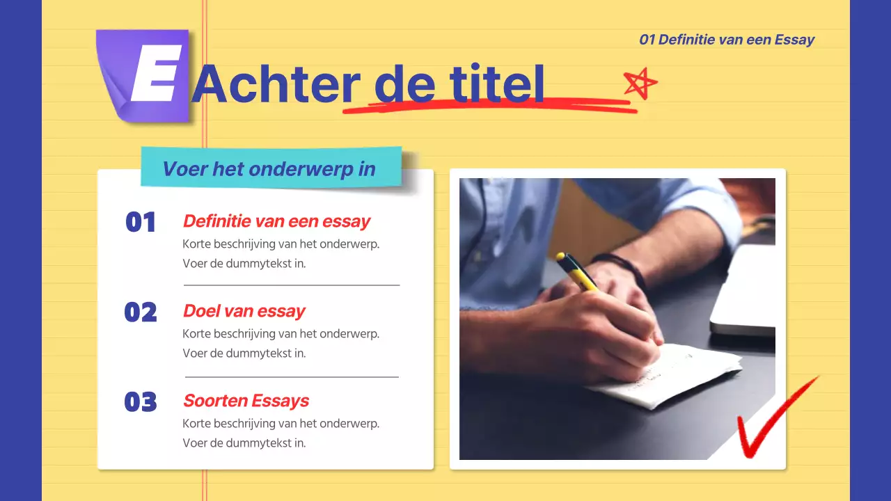 Aankondigingsinformatie gemarkeerd in geel en marineblauw