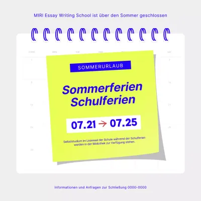 Ein einfacher Aushang für die Schulferien in Chartreuse und Blau