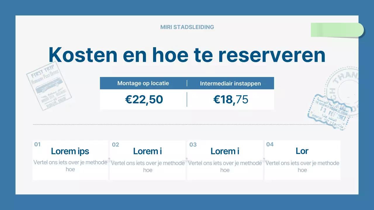 Een moderne stadsgids in lichtblauw en marineblauw