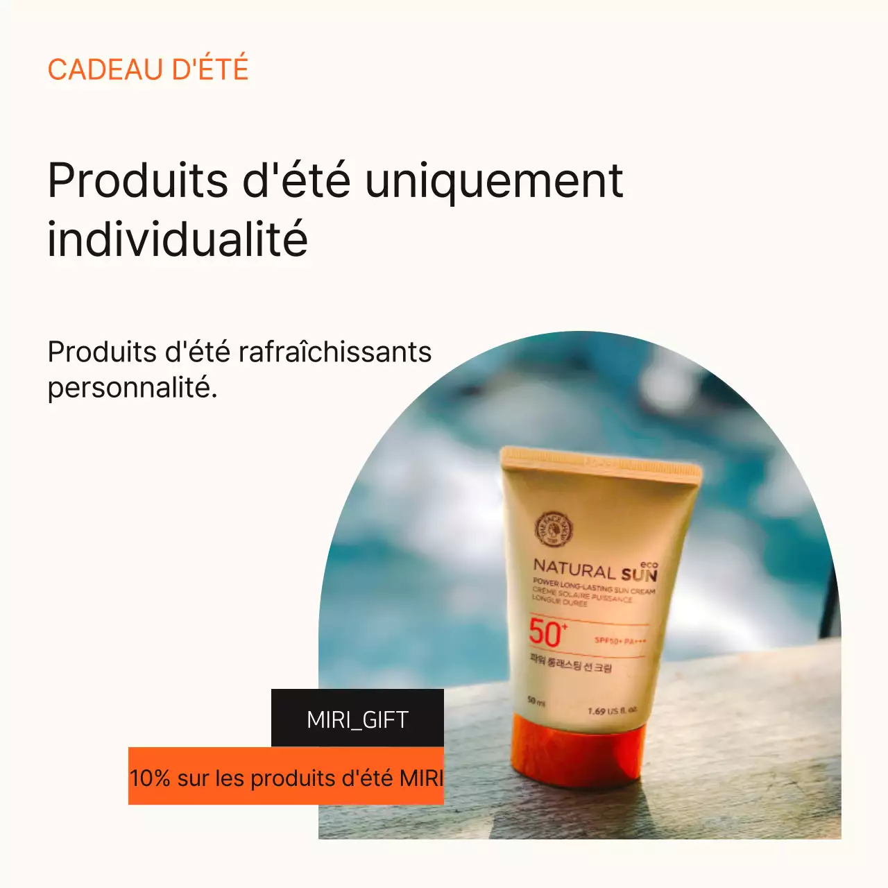 Un post minimaliste de vente de cosmétiques d'été en orange et jaune