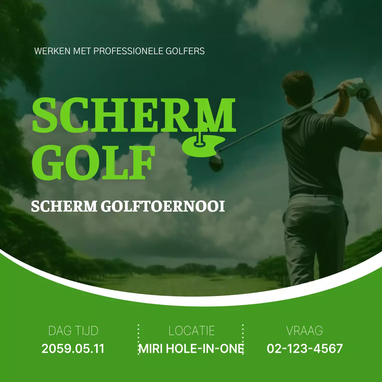 Promoot een eenvoudig golftoernooi in chartreuse en wit