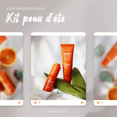 Un message moderne de promotion de produits cosmétiques pour l'été, en orange et blanc