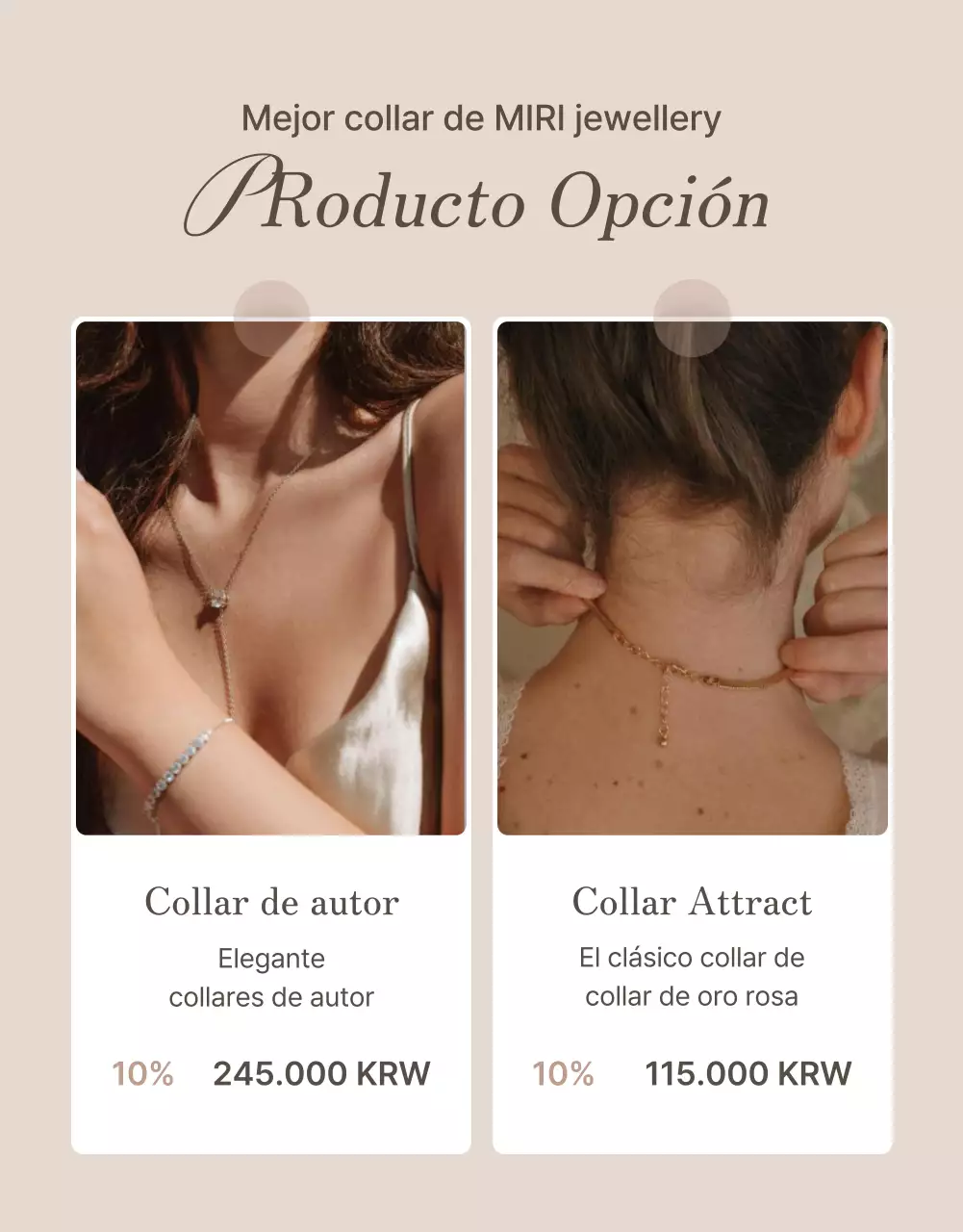 Promocione las descripciones de las joyas y las páginas de detalles en marrones y beiges de moda.