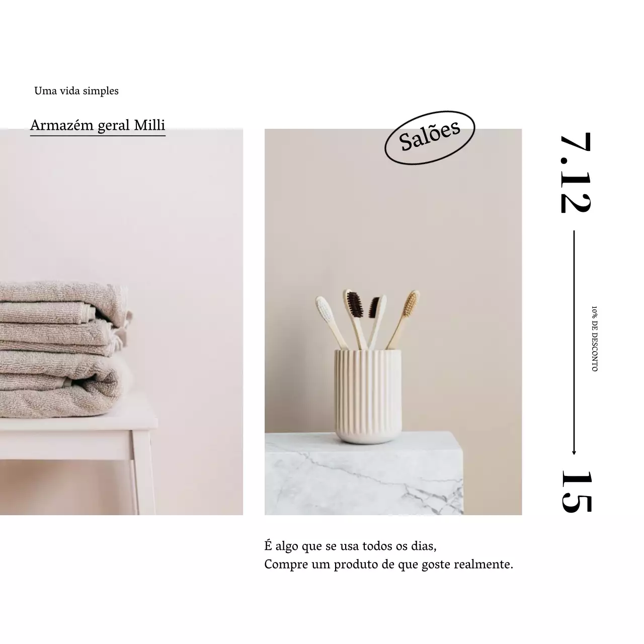 Publicidade de desconto de estilo de vida minimalista bege e branco