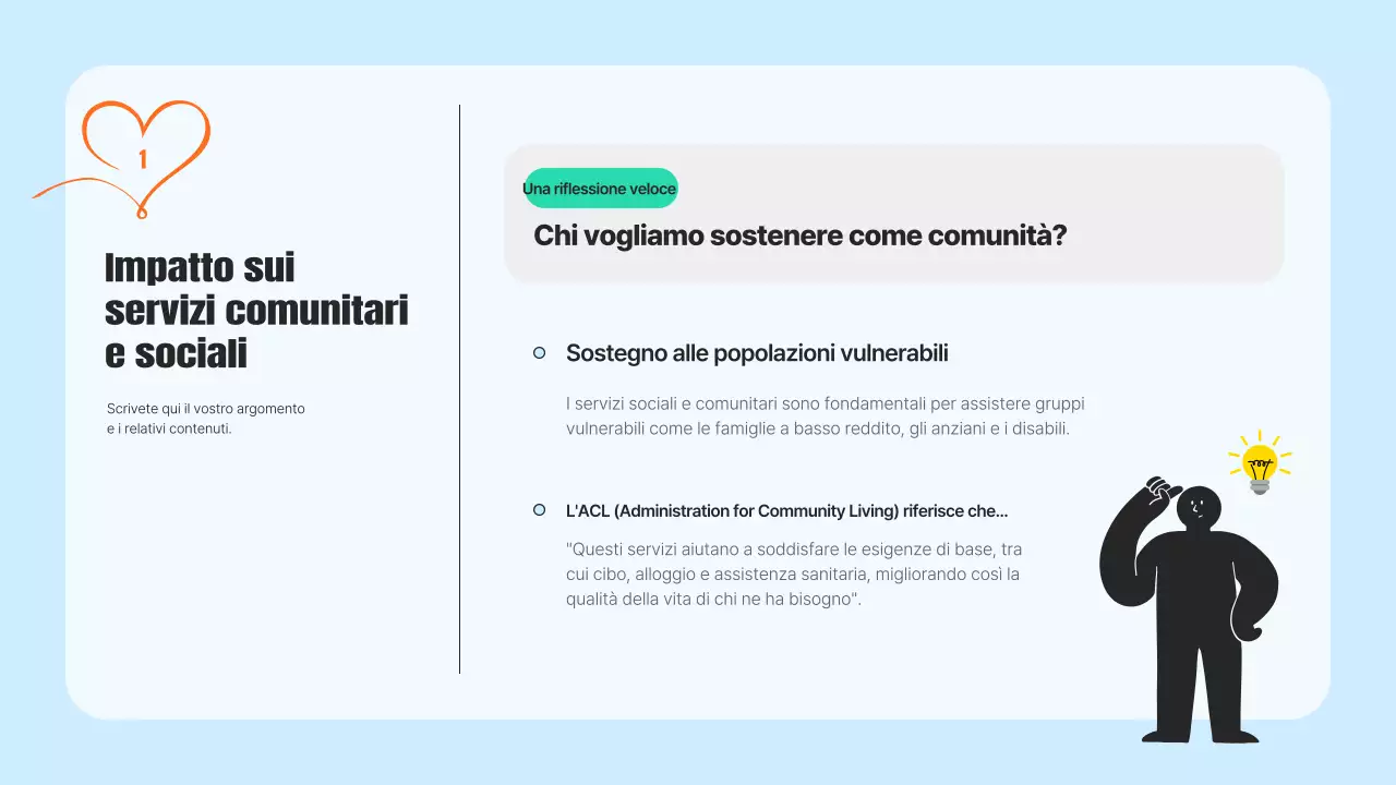 Un moderno prospetto di servizio alla comunità in azzurro e arancione