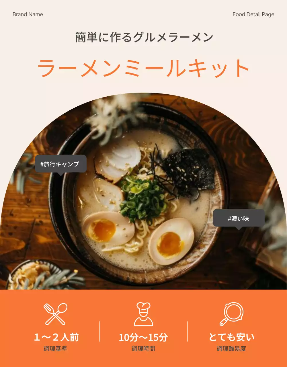 オレンジ シンプル ラーメン パンフレット 詳細ページ