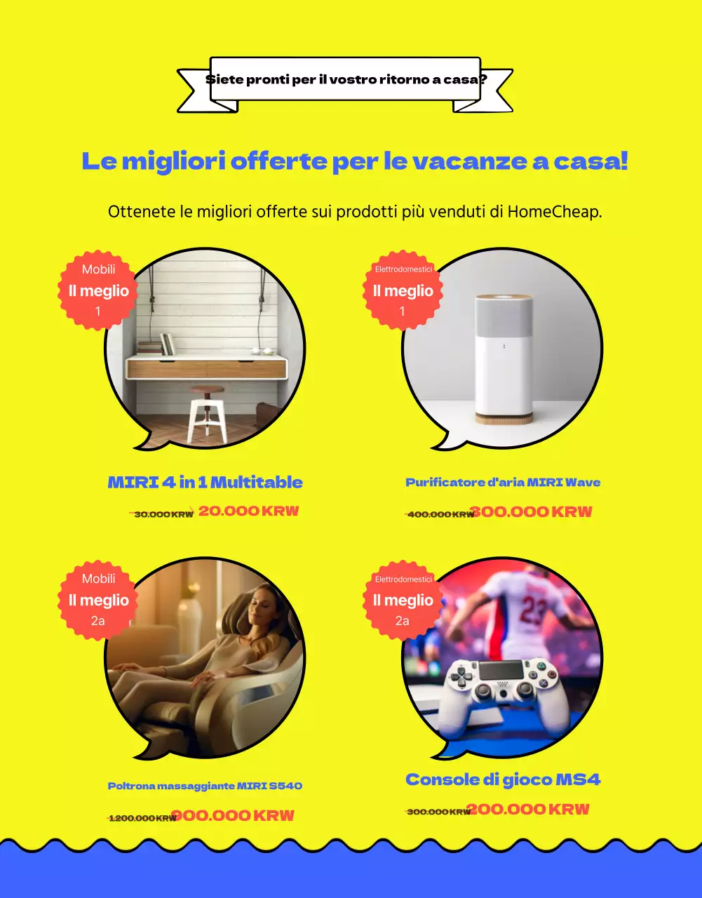 Promuovere la vendita del merchandising estivo giallo e blu