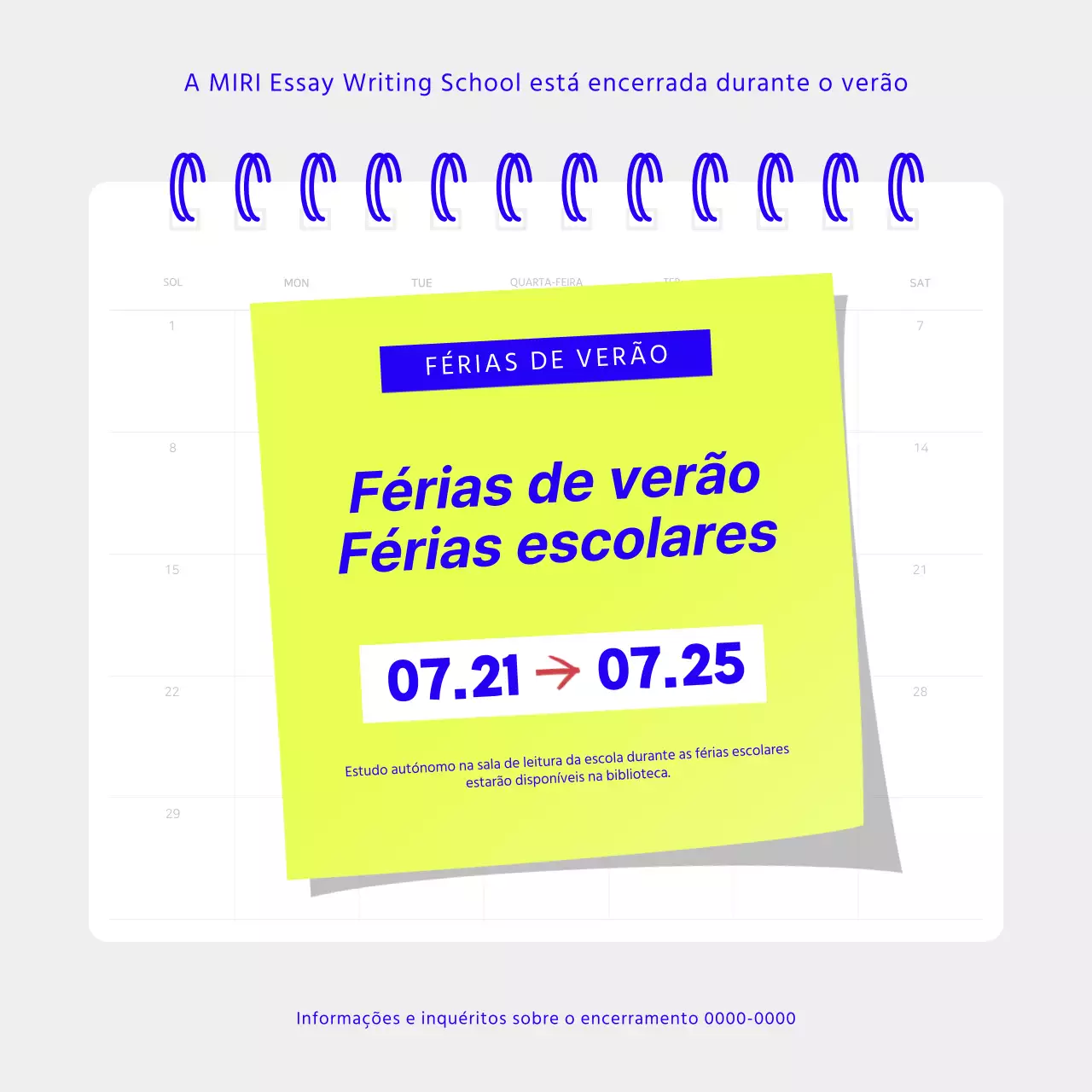Um simples aviso de férias escolares em azul e castanho