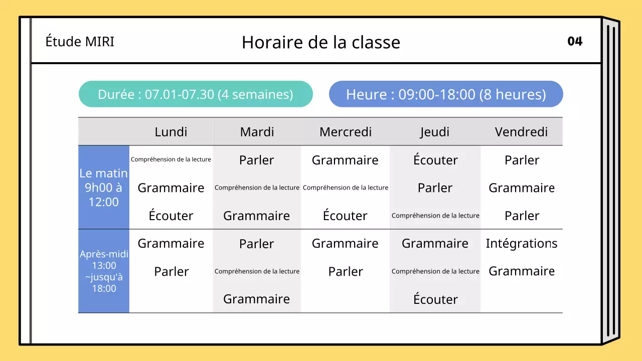 Un plan de cours simple pour les vacances d'été en jaune et bleu