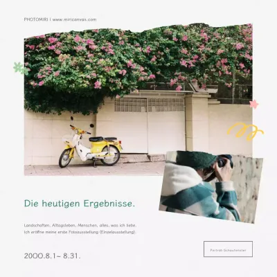 Werbung für eine minimalistische Fotoausstellung in Grün und Grau