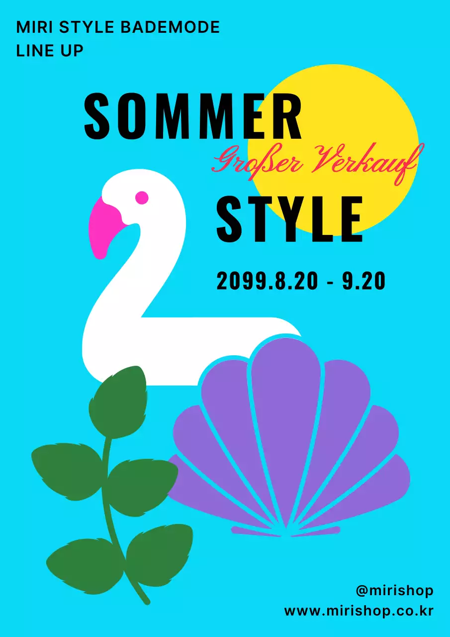 Werbung für ein modernes Bademodengeschäft in Hellblau