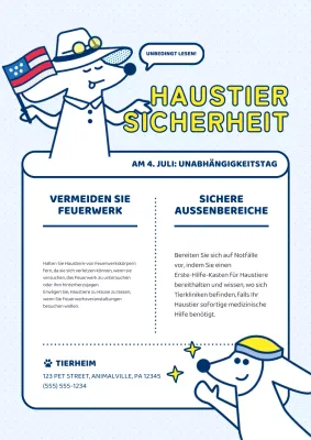 Moderne Sicherheitstipps für Haustiere, erklärt in Hellblau und Gelb