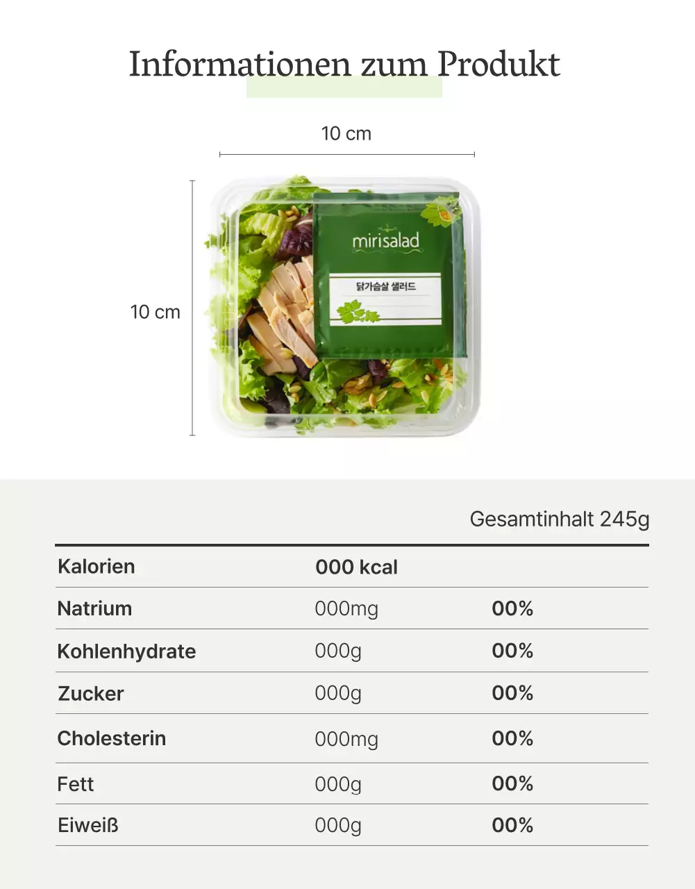 Werben Sie für eine einfache Salat-Detailseite in Weiß und Chartreuse