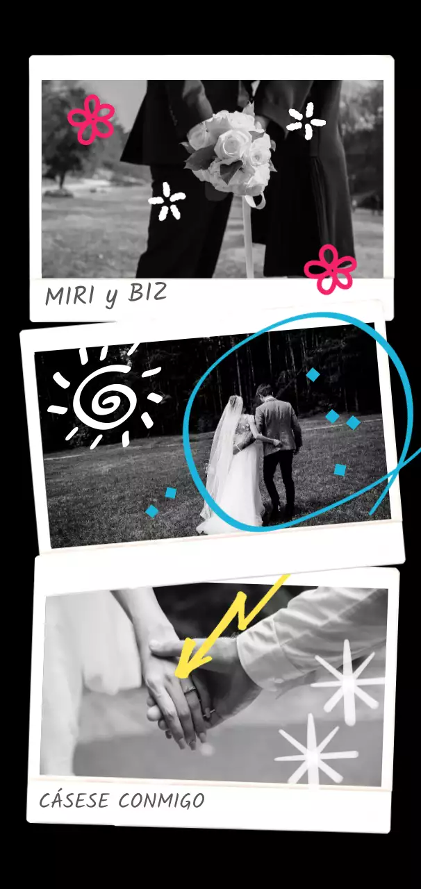 Precioso marco de fotos de boda de 3 fotos