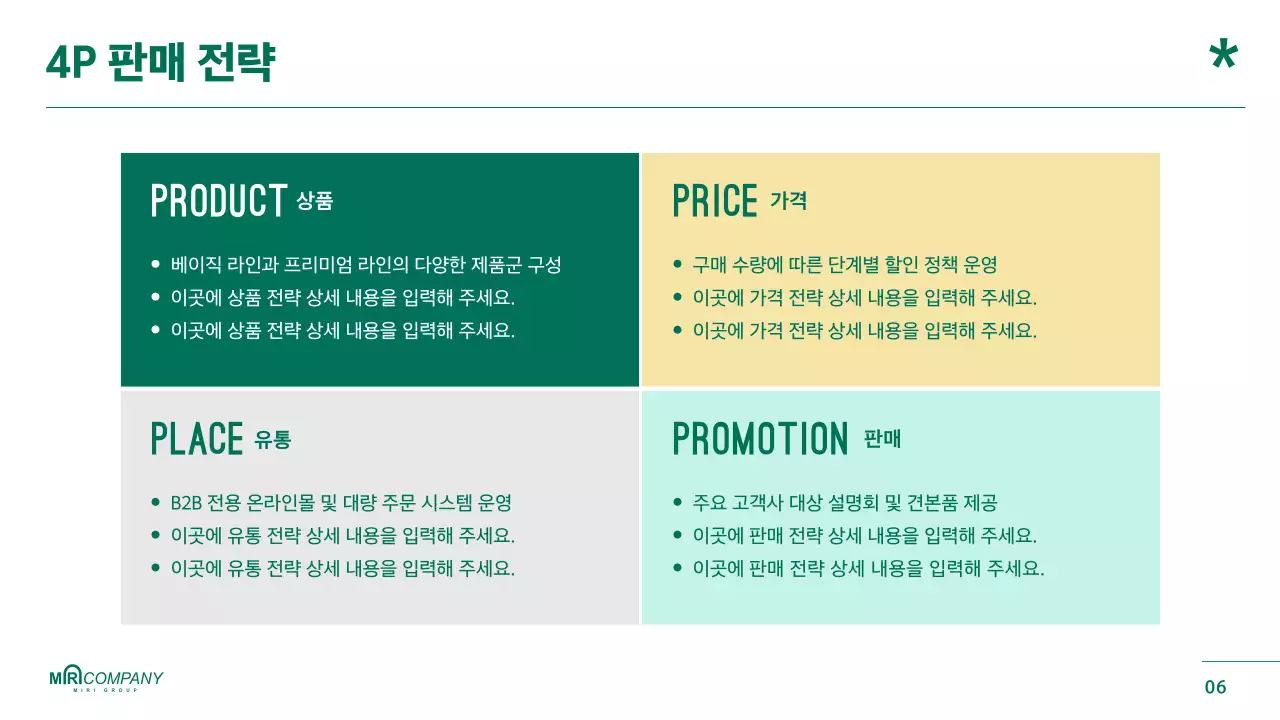 초록색의 강조된 제품 기획 보고서