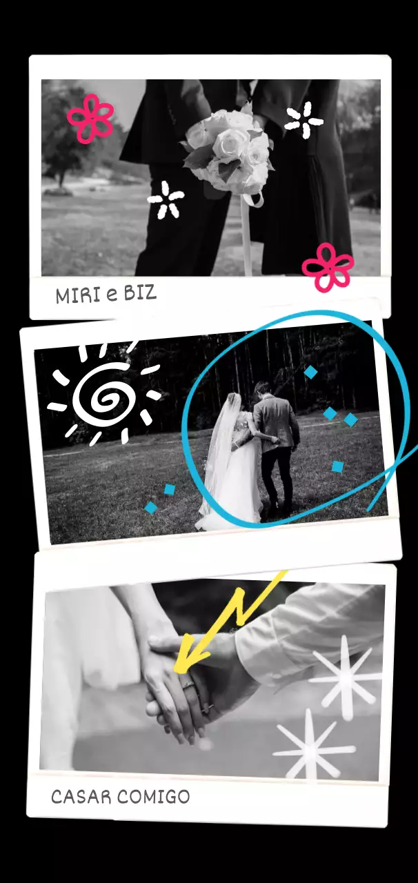 Moldura para fotografias de casamento com 3 imagens