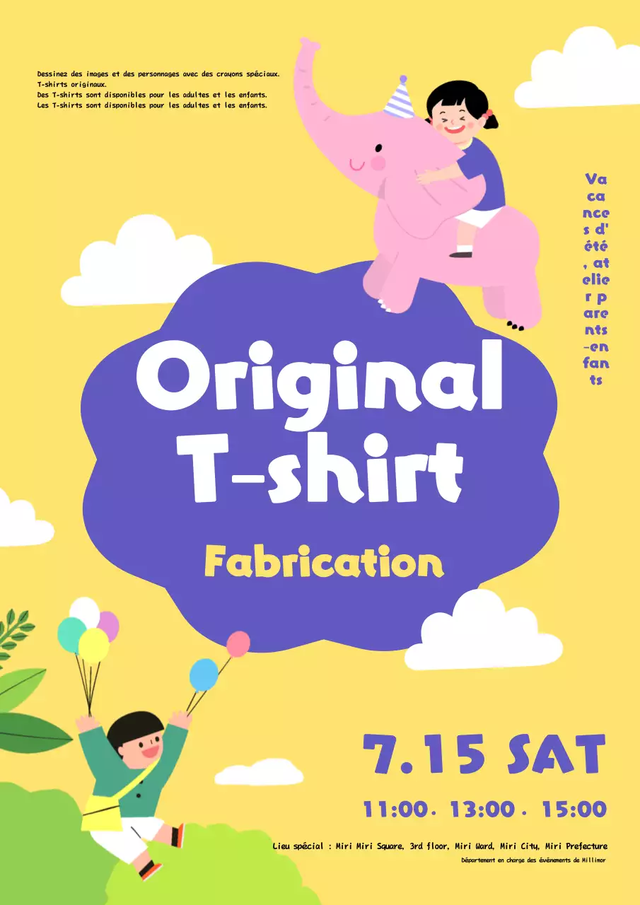 Promouvoir des ateliers d'été pour les enfants mignons en jaune et violet