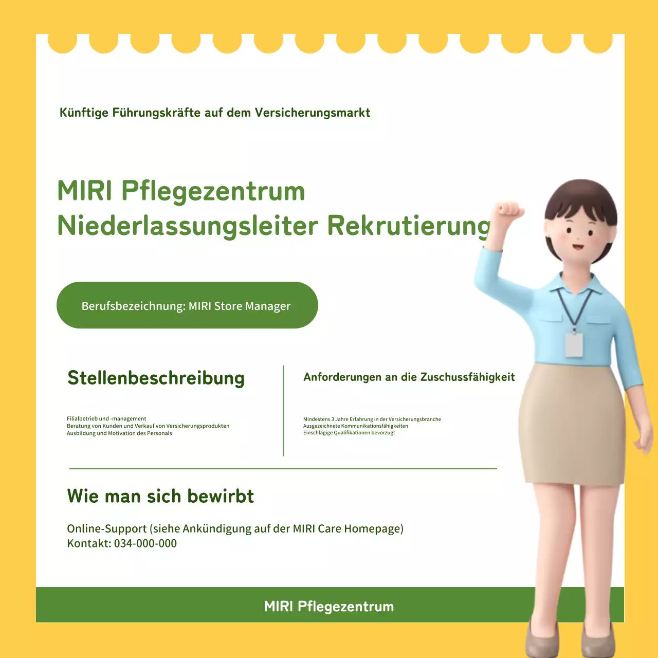 Eine einfache gelbe und lindgrüne Stellenausschreibung für Filialleiter