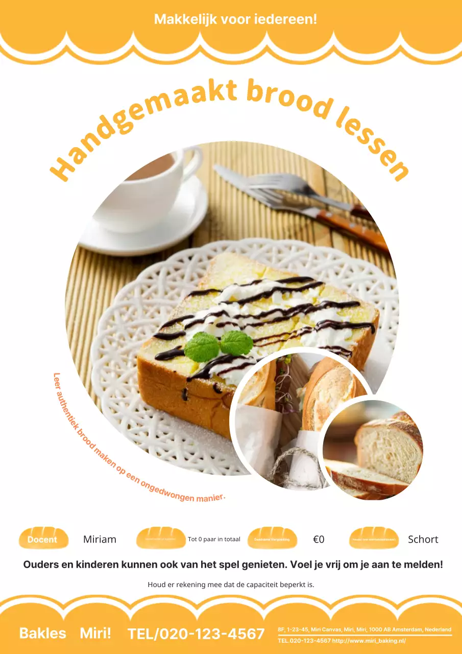 Een schattige en eenvoudige gele reclame voor een zelfgebakken broodcursus