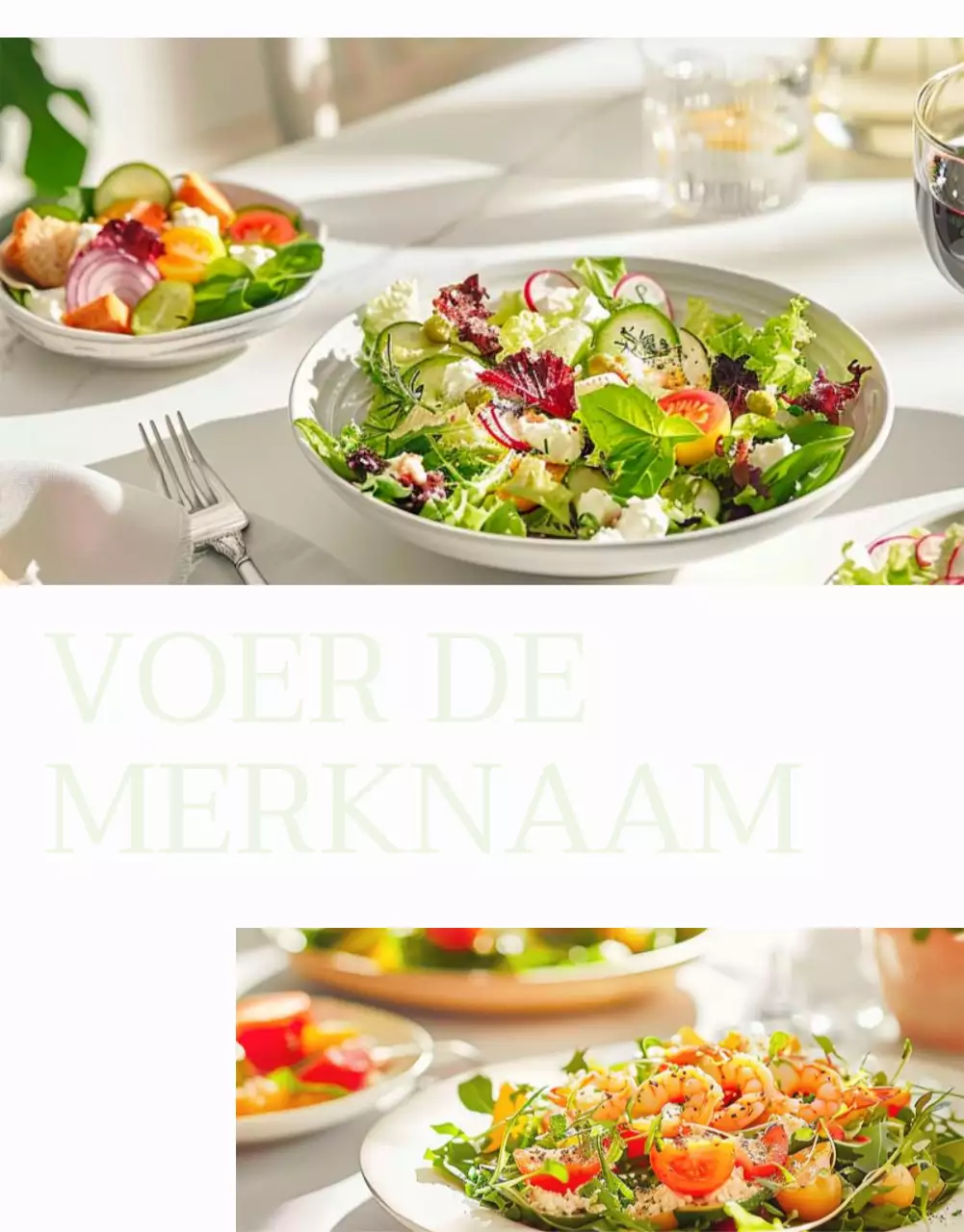 Promoot een eenvoudige salade fotolay-out in wit en chartreuse