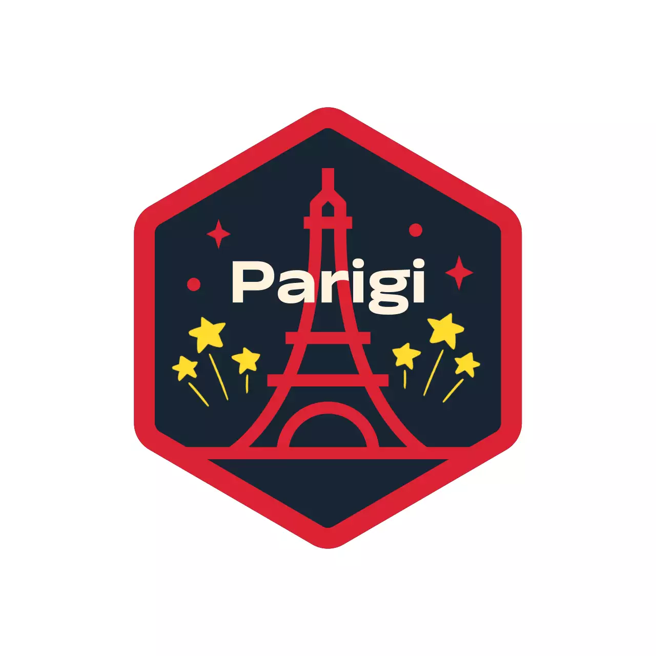 Merchandising da viaggio glamour con forme esagonali, illustrazioni della Torre Eiffel e stelle