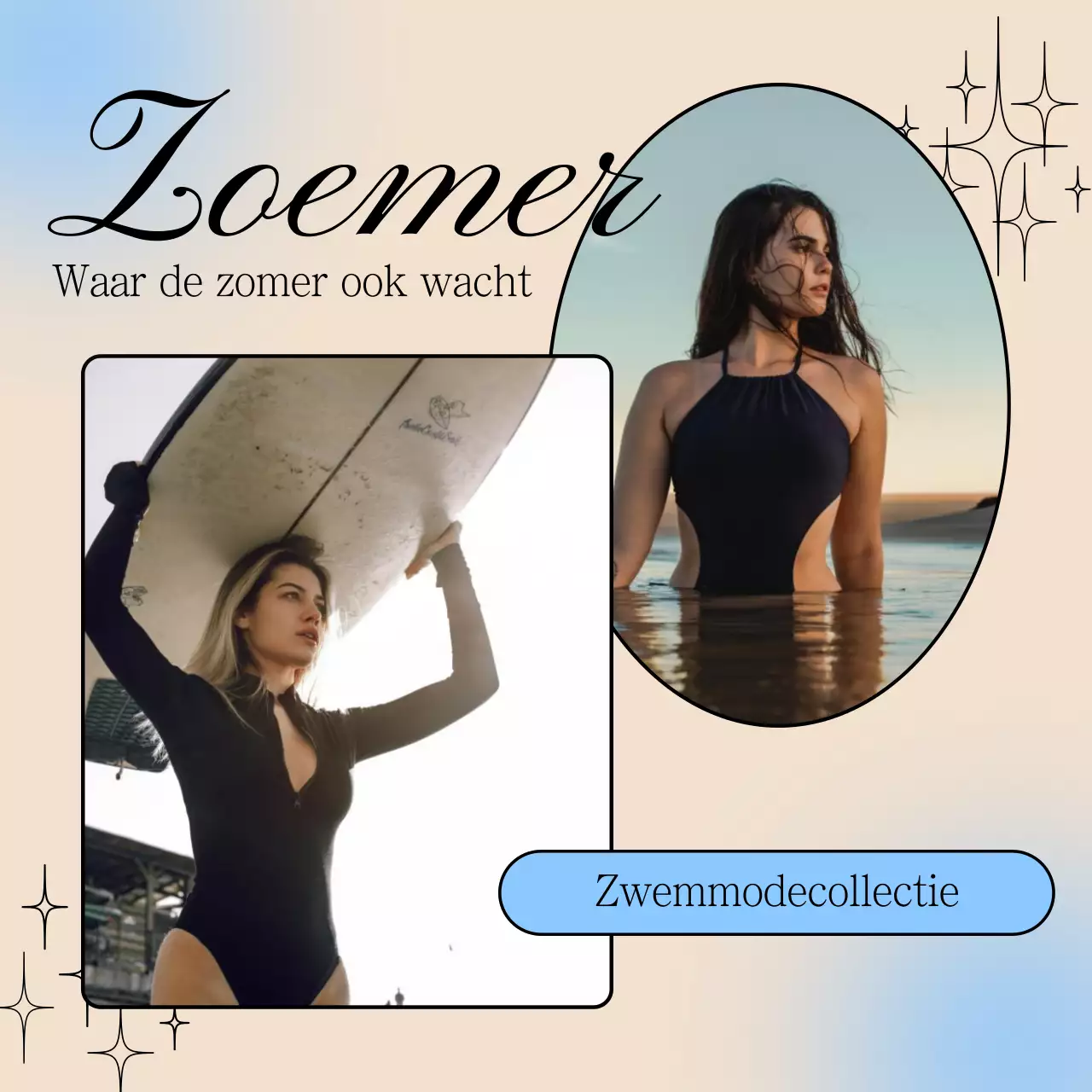 Promoot een moderne badmodecollectie in beige en lichtblauw