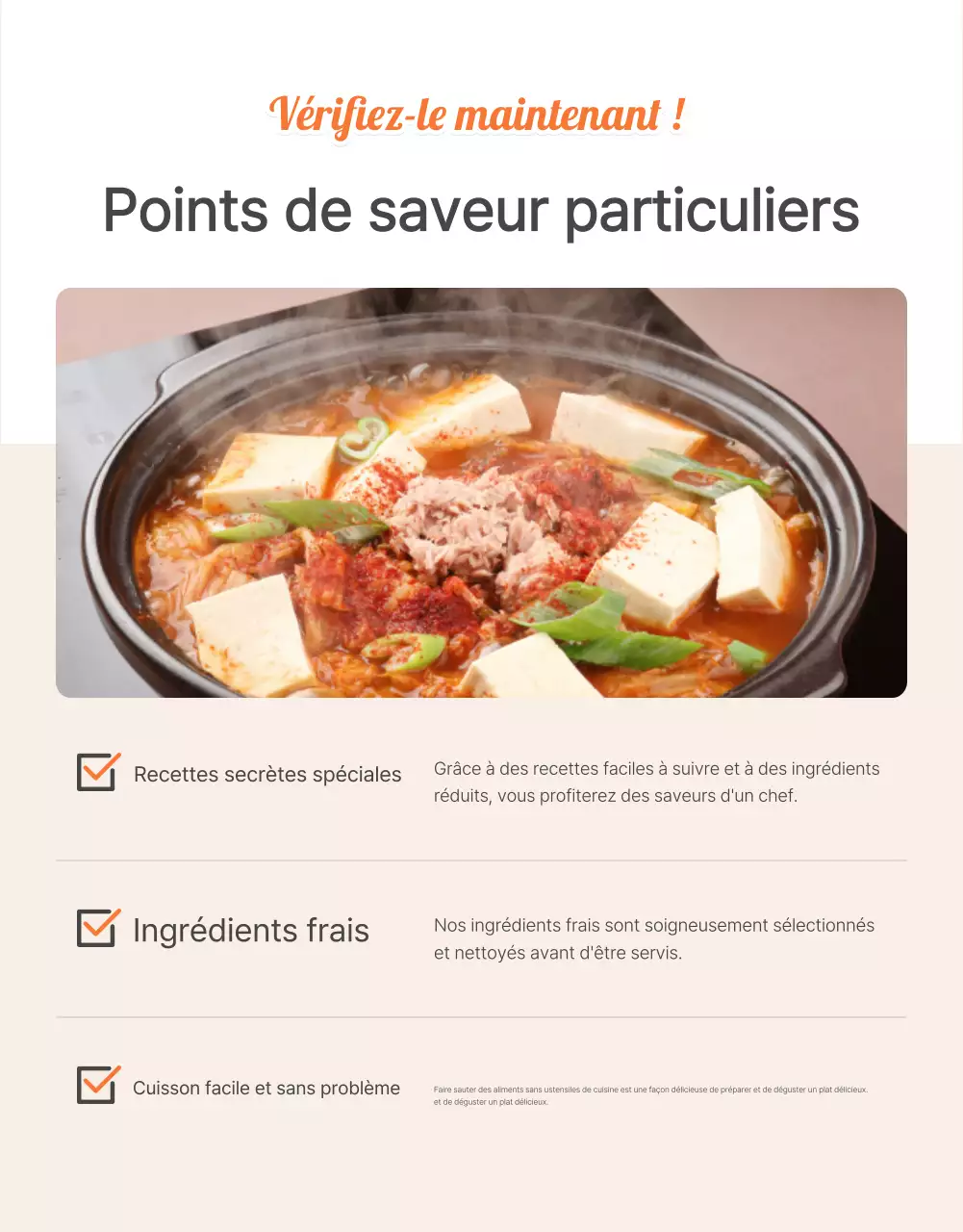 Promouvoir les points de contrôle des kits alimentaires de base de couleur orange et ivoire