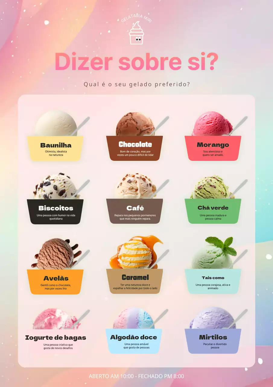Promover os gelados cor-de-rosa e azul claro