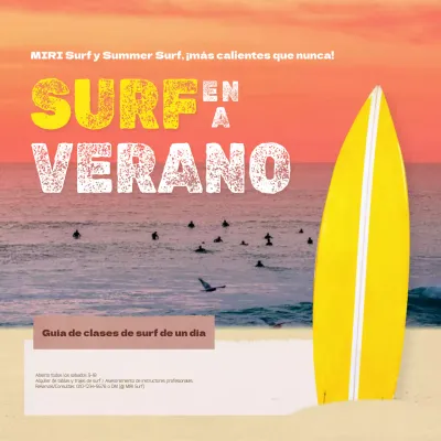 Promover clases de un día de surf natural en amarillo y naranja