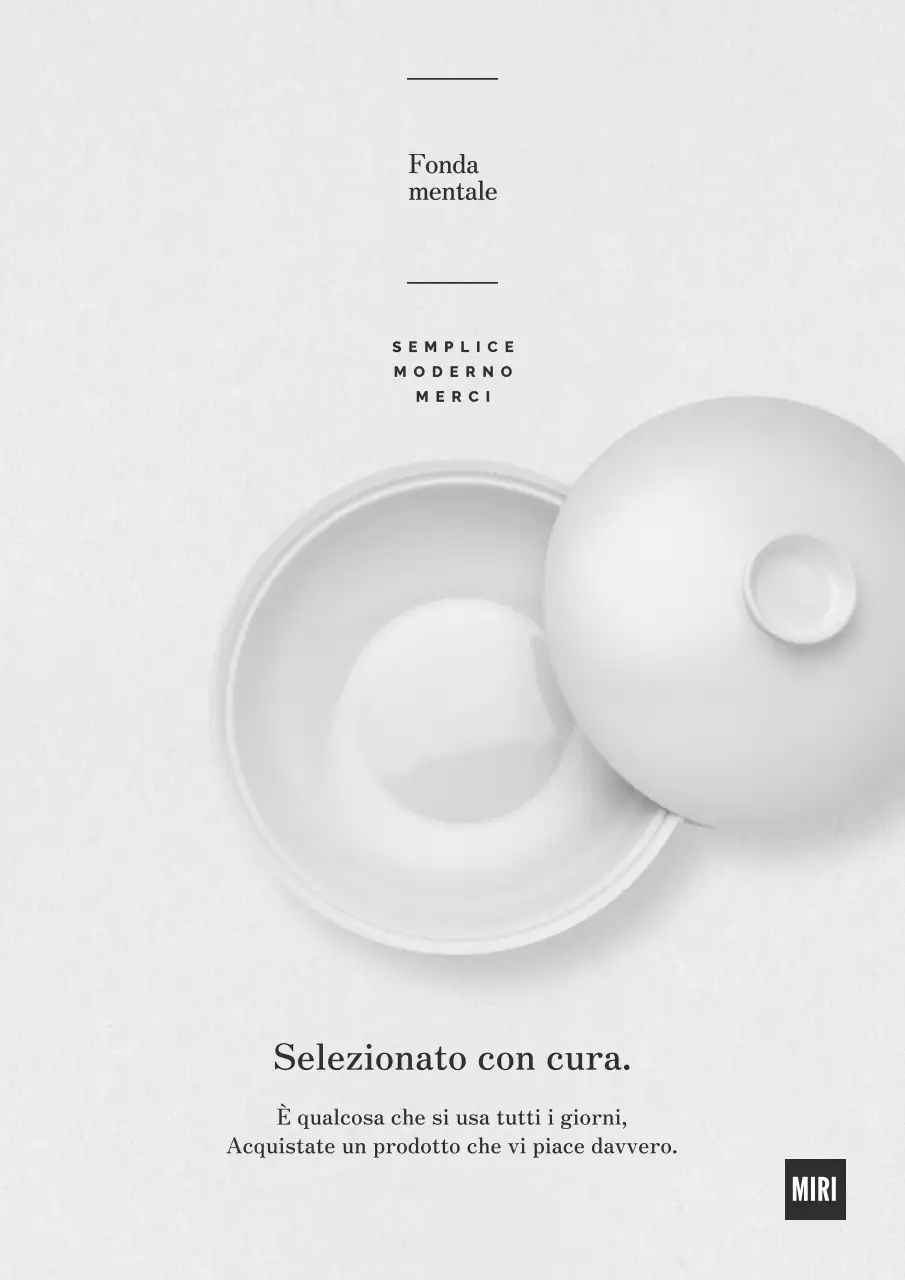 Pubblicità per prodotti da cucina semplici, grigi e bianchi.