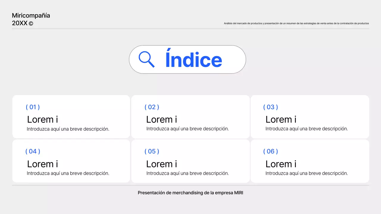 Un sencillo informe de planificación de productos en azul y gris