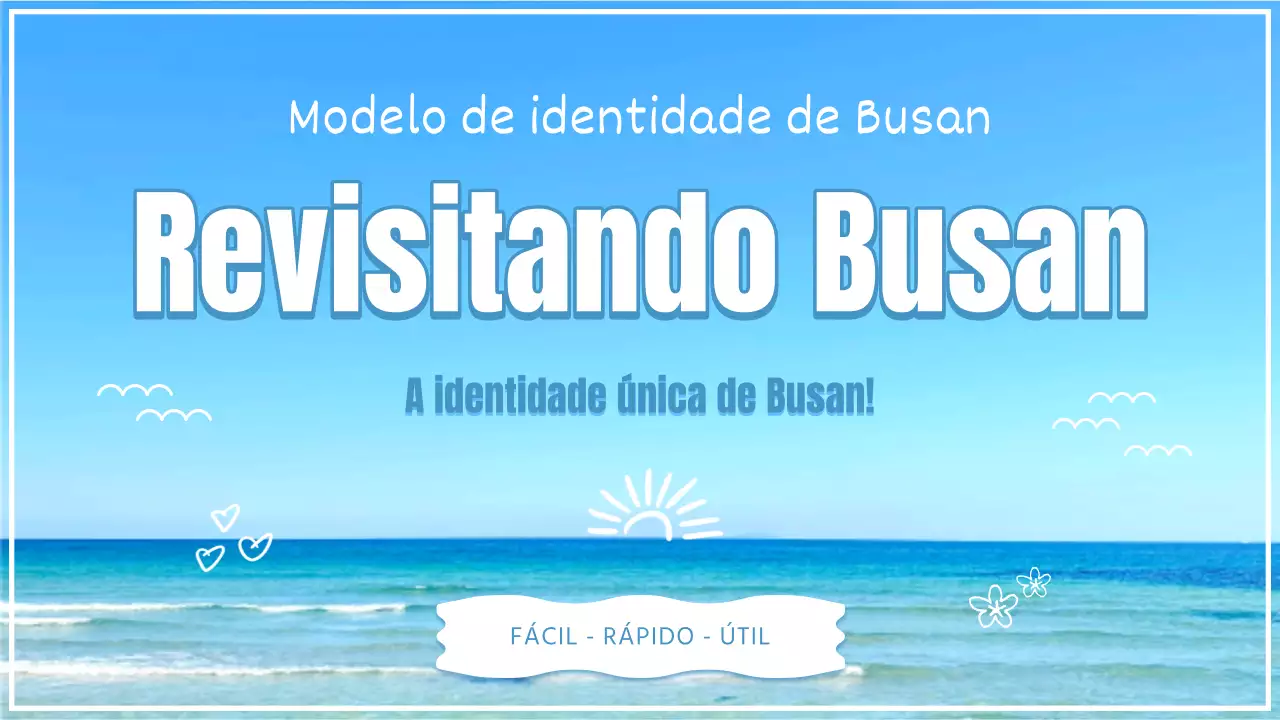 Uma apresentação kitsch, azul clara e branca do guia do bairro de Busan