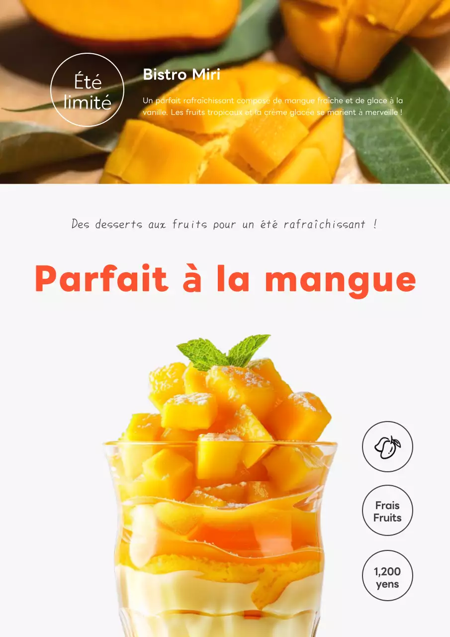 Carte des desserts d'été simple, orange et jaune.