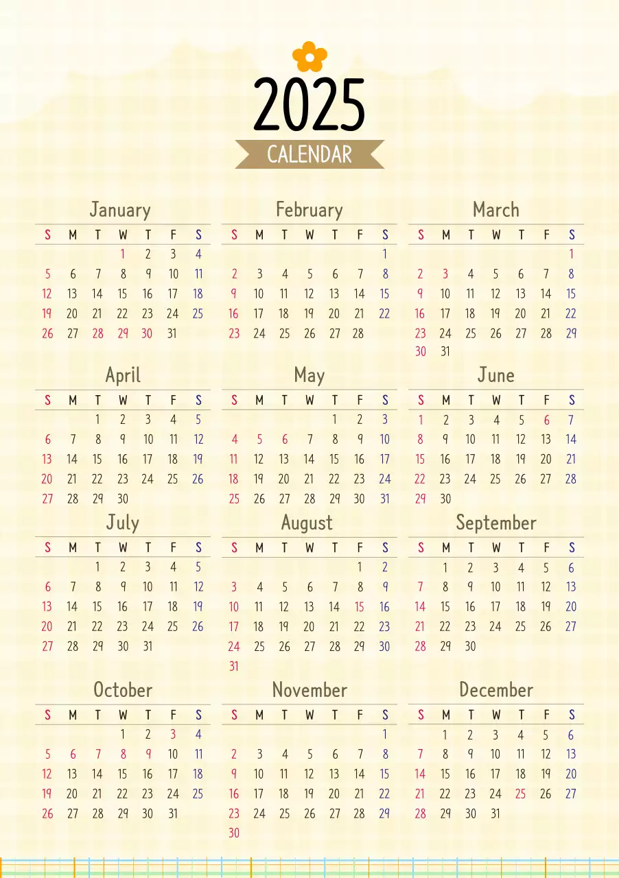 노란색 심플한 컨셉의 2025년 달력