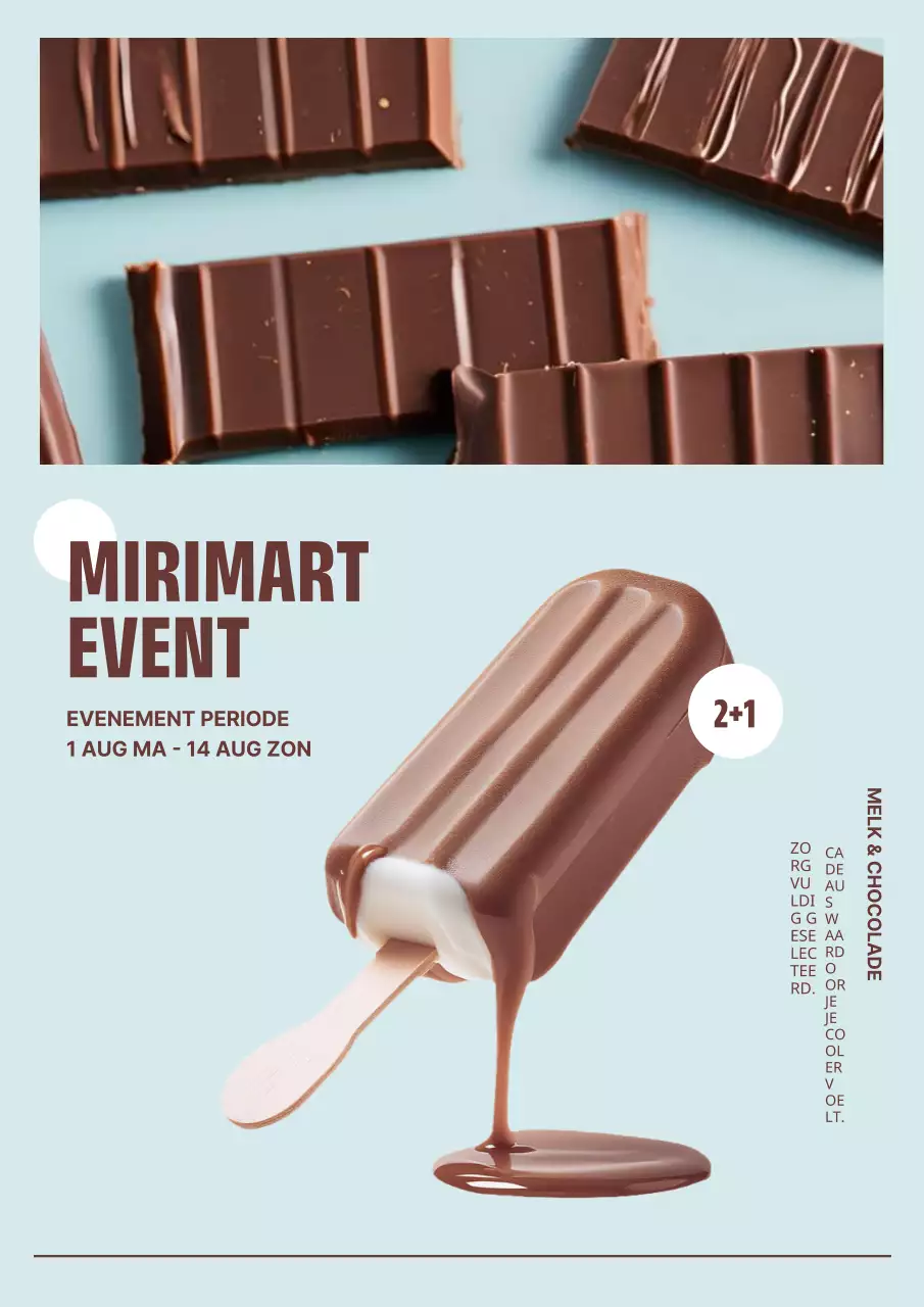 Advertentie voor eenvoudig ijsevenement in bruin en mint