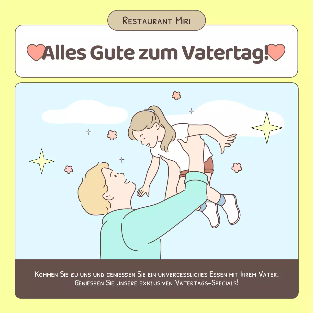 Eine einfache Vatertagsanzeige in Hellblau und Gelb