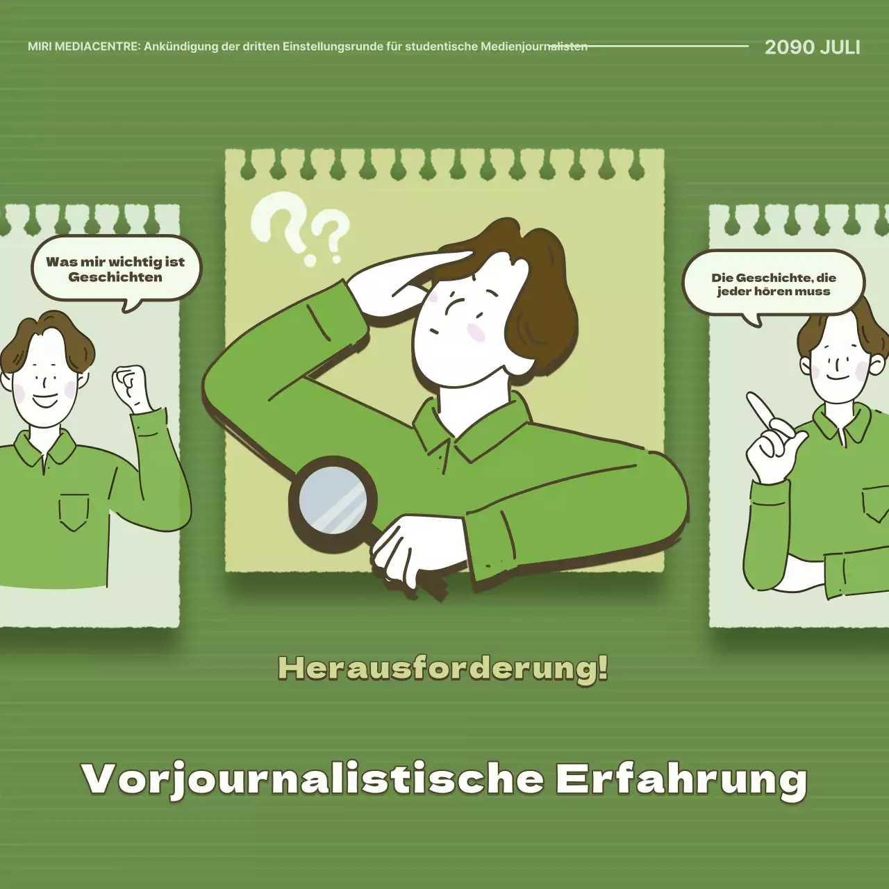 Einfache grüne und khakifarbene Rekrutierung von Studentenjournalisten