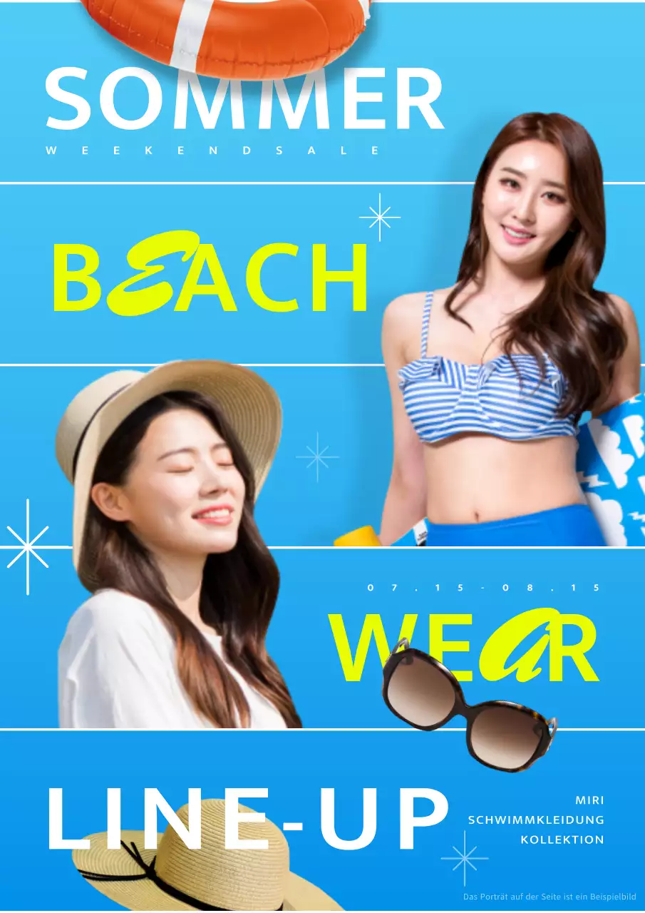 Coole Sommerurlaubsmode in Blau und Chartreuse