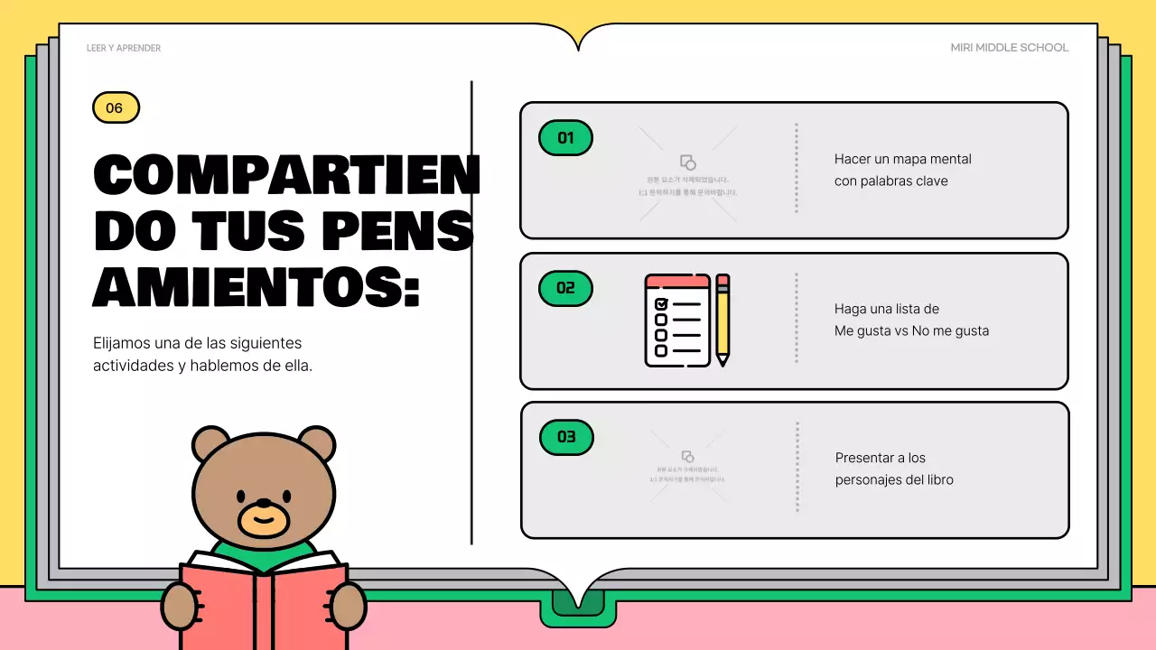 Bonito material de lectura rosa y verde