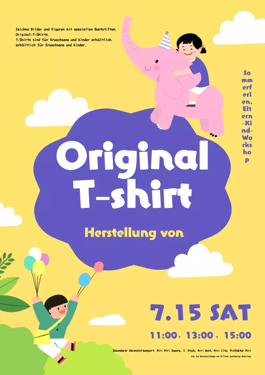 Förderung von Sommer-Workshops für süße Kinder in Gelb und Lila