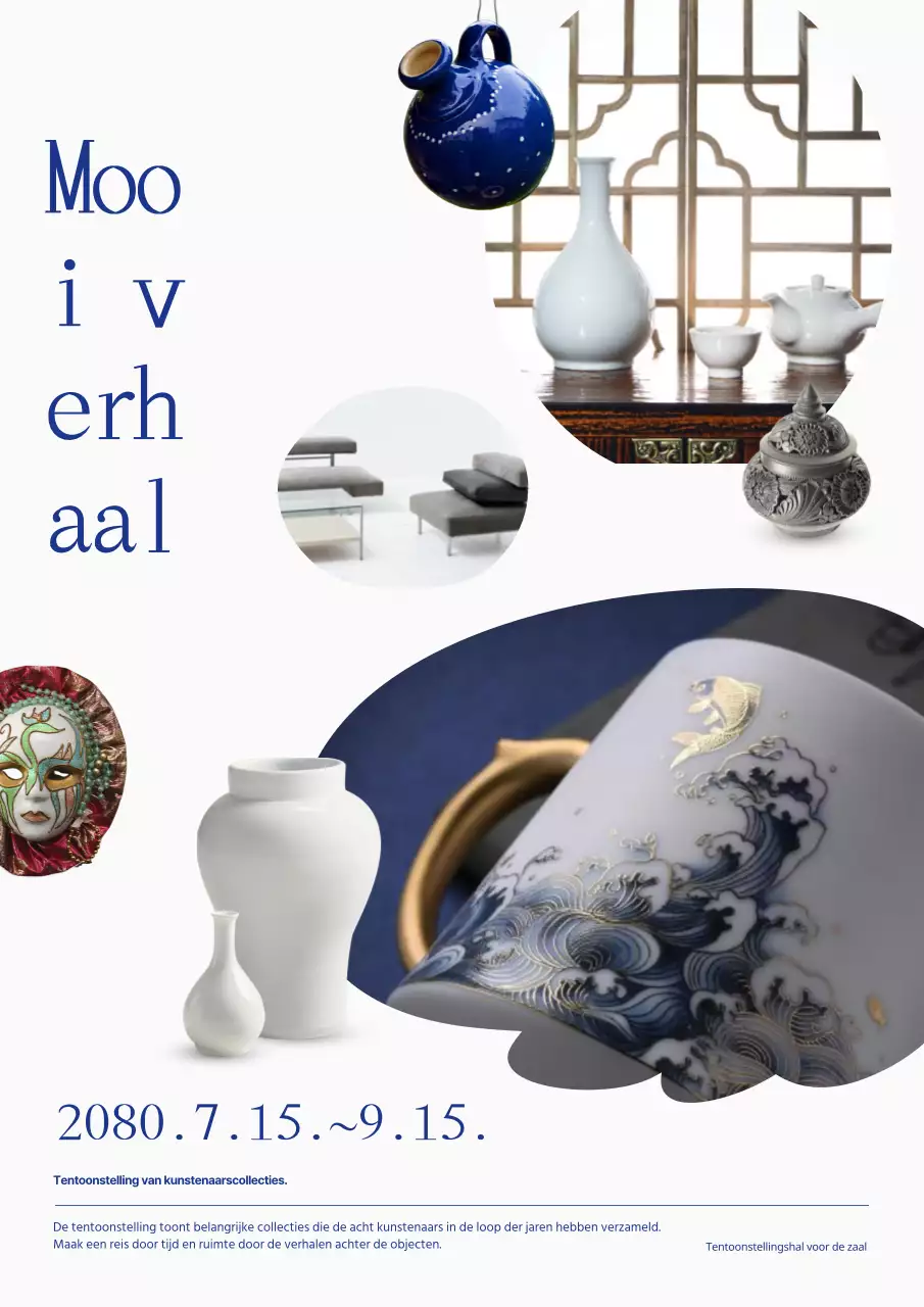 Blauwe oosterse tentoonstellingsreclame.