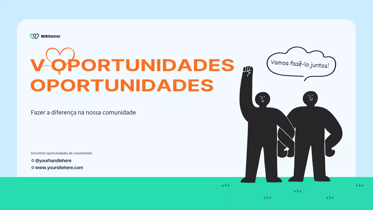 Um prospeto de serviço comunitário moderno em azul claro e laranja