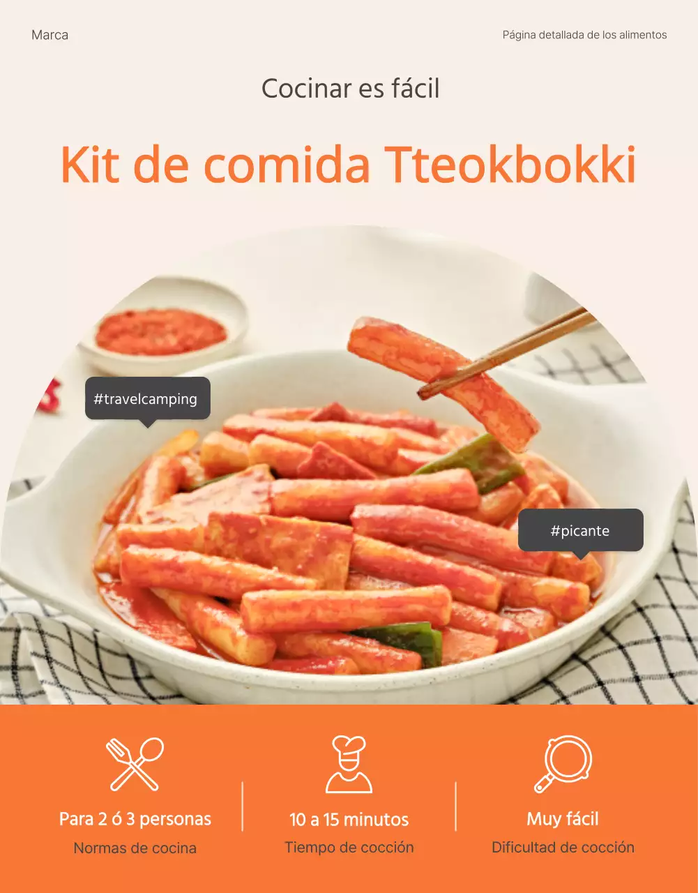 Promover kits de comida básica tteokbokki en naranja y marfil