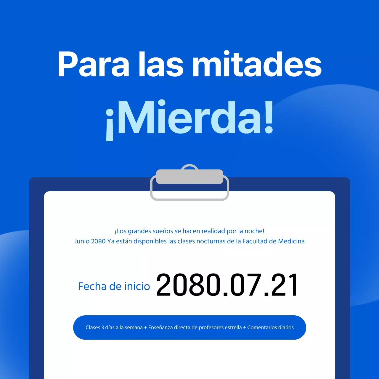 Un sencillo anuncio azul y blanco de las vacaciones escolares