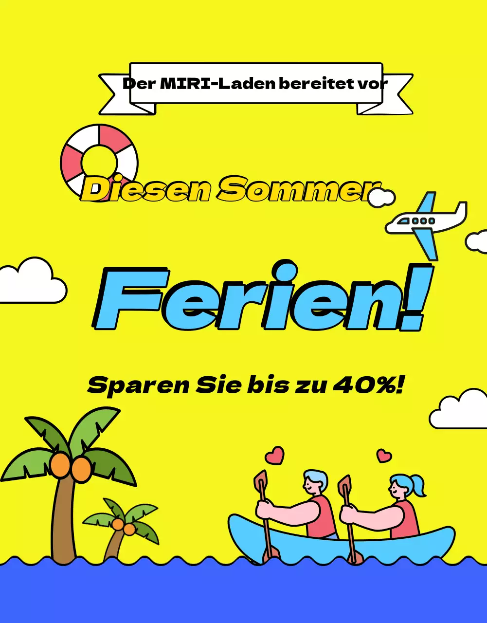 Werbung für den gelb-blauen Sommerwarenverkauf