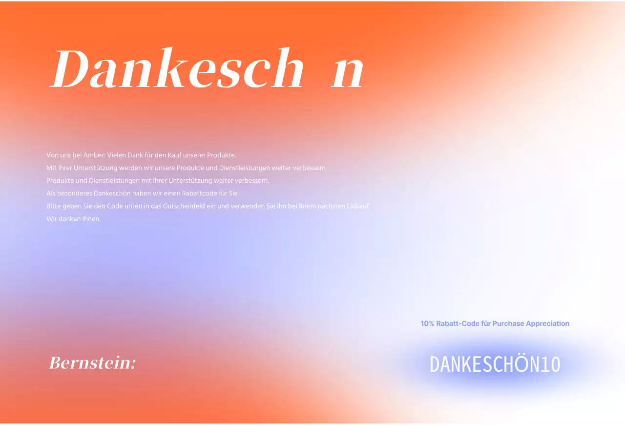 Orangefarbene Dankeskarte für ein Einkaufszentrum