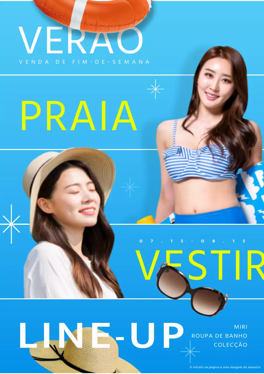 Anúncio de moda fresco para as férias de verão em azul e chartreuse