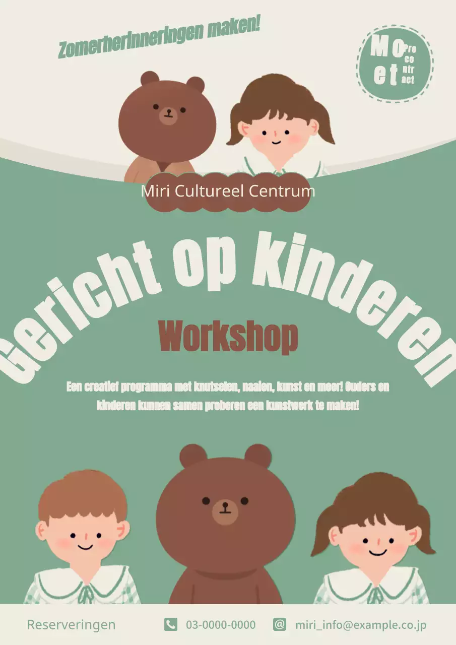 Publiciteit voor een mooie kaki en bruine zomervakantie workshop.